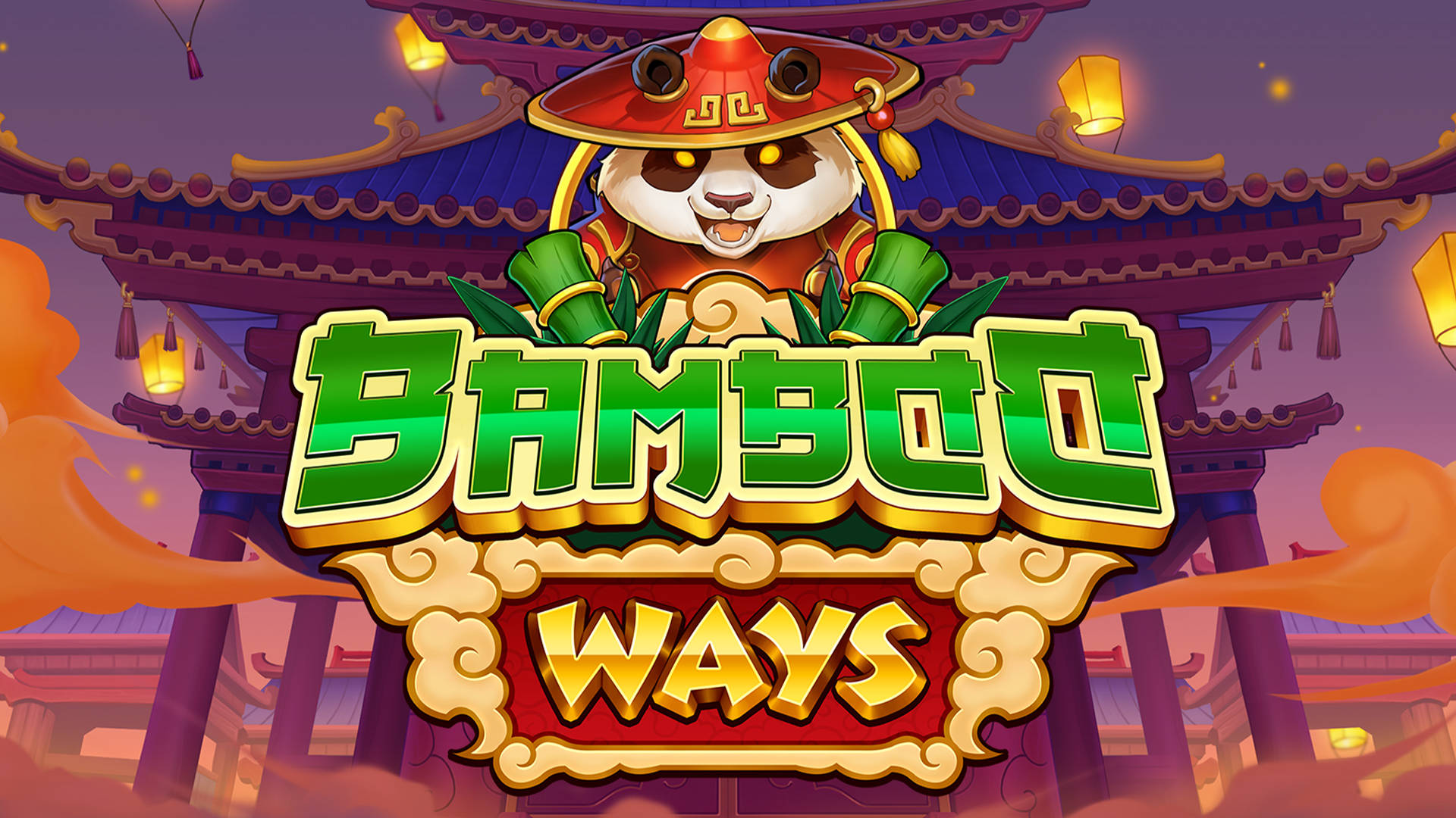 "Bamboo Ways" logotyp med pandafigur och asiatisk arkitektur i bakgrunden.