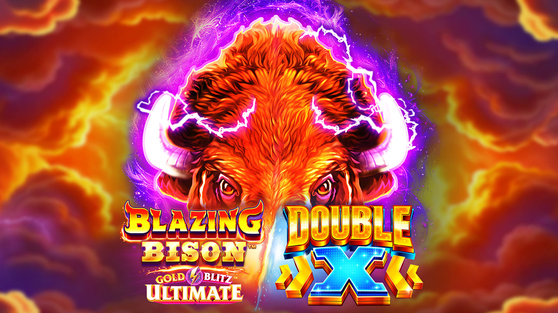 Blazing Bison Double X slotspelsbild med en buffel och blixtar.