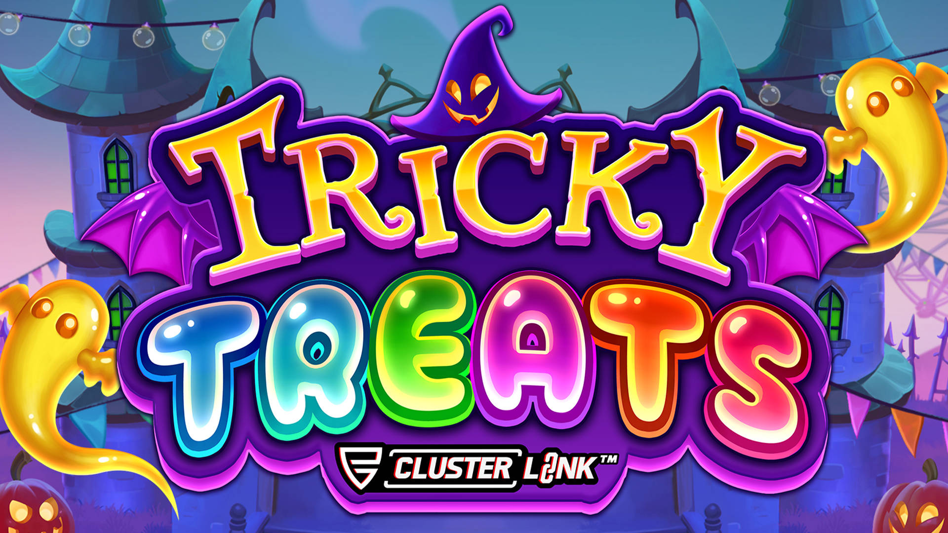 Tricky Treats slotspelslogotyp med Halloween-tema.