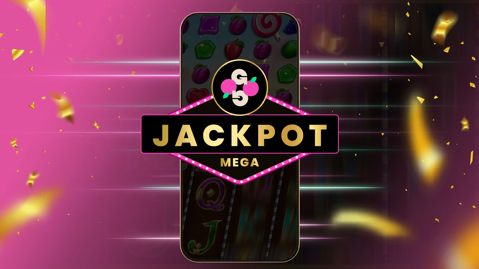 Jackpot-spelautomat med konfetti.