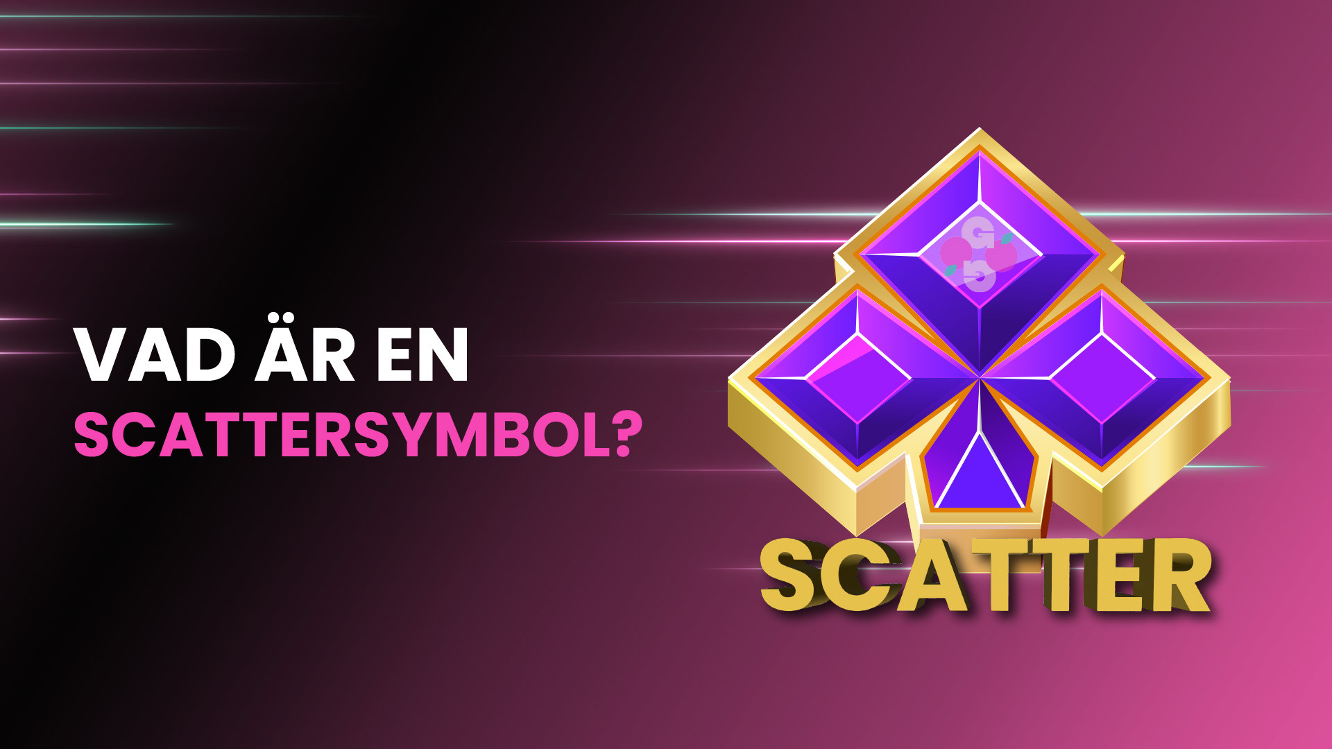 Vad är en scattersymbol? Grafik med scattersymbol i guld och lila.