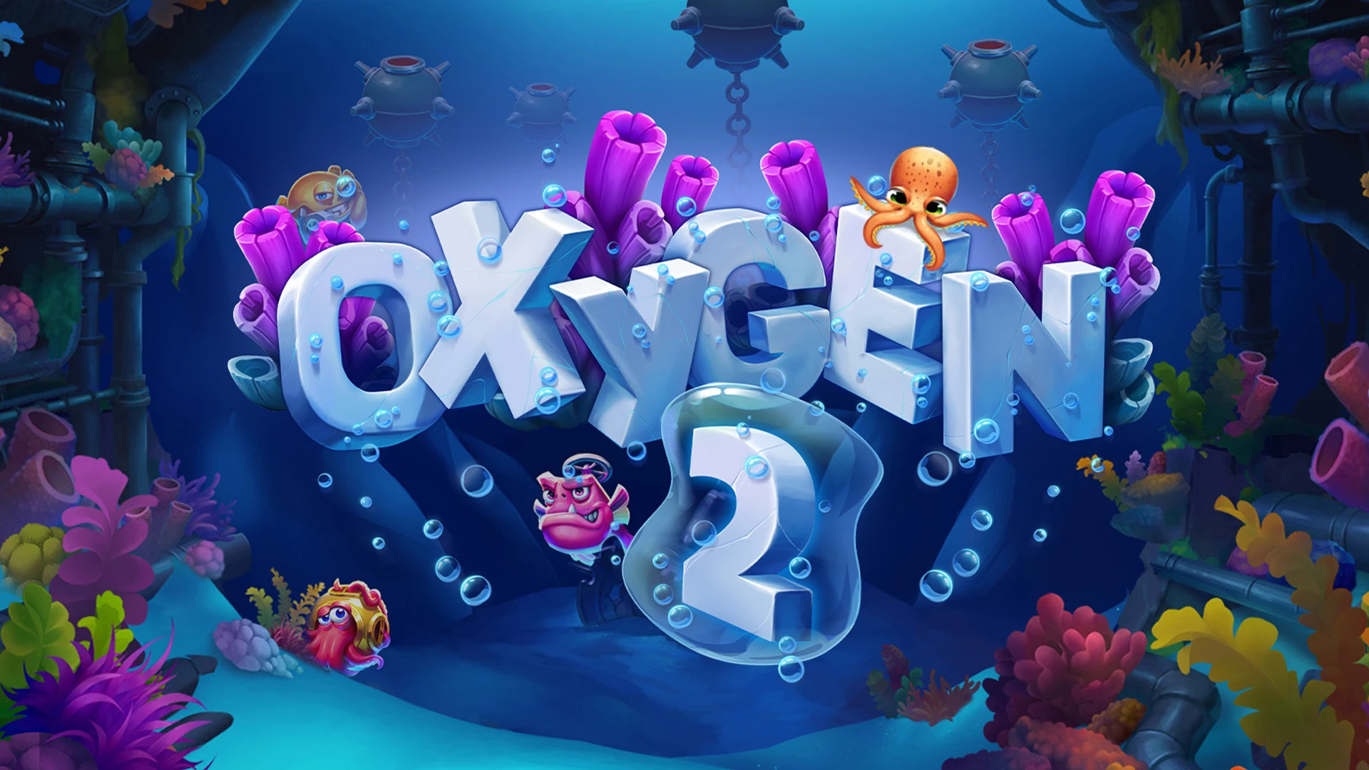 Fiskar simmar i en undervattensvärld, bakgrunden till Oxygen 2 slot.