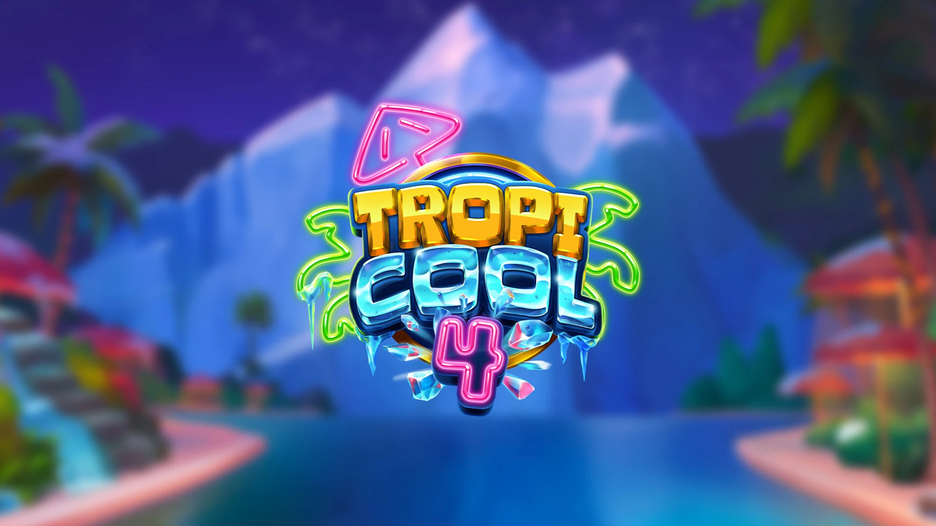 En neonskylt som visar Tropicool 4 spelautomats logotyp