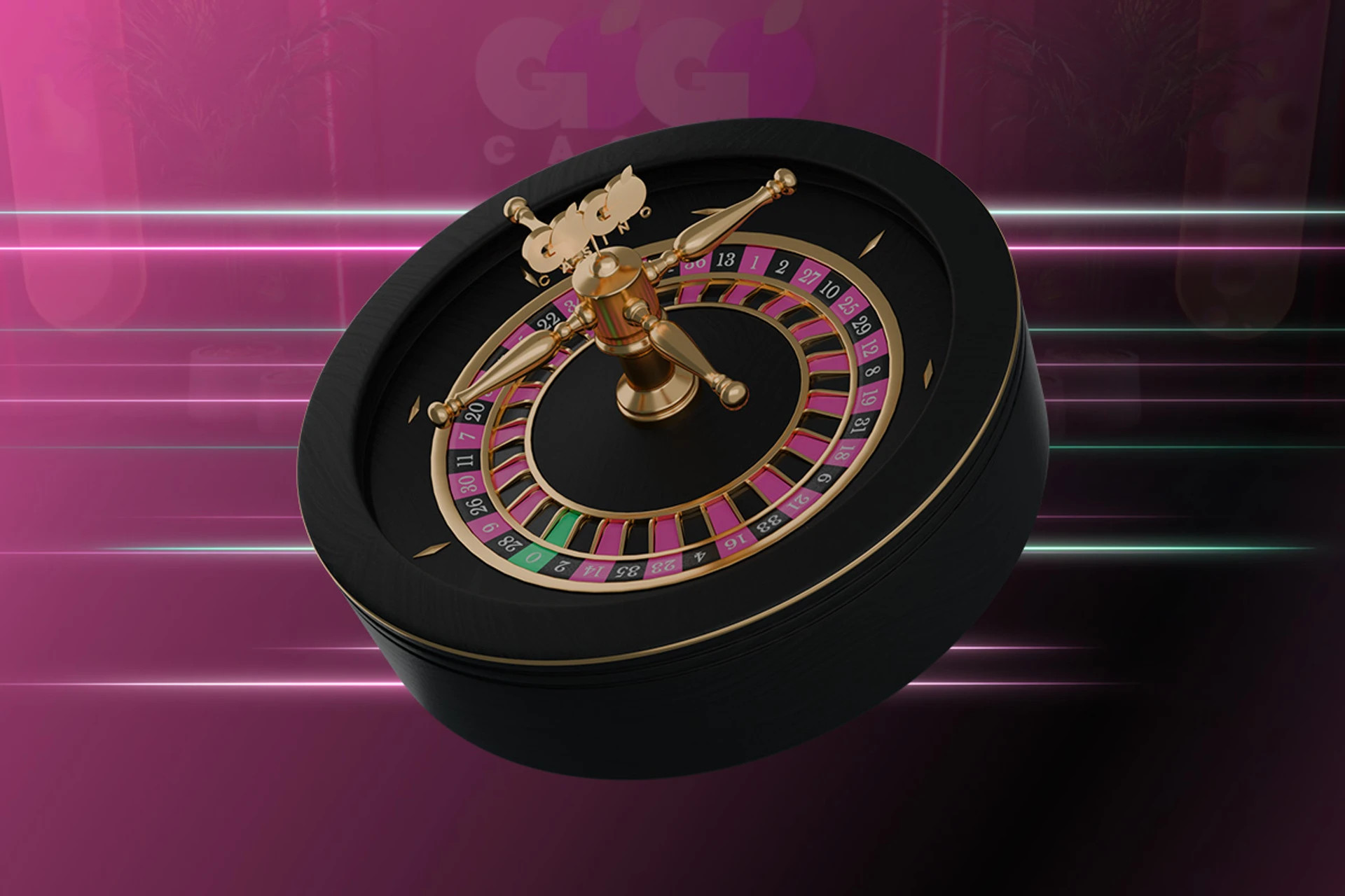 Ett elegant svart roulettehjul med GoGoCasino-loggan i mitten.