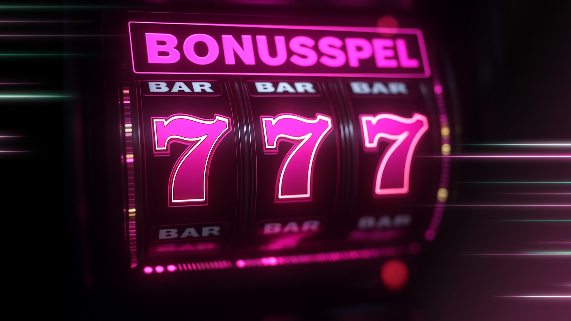 Slotmaskin med texten "Bonusspel" och tre sjuor.