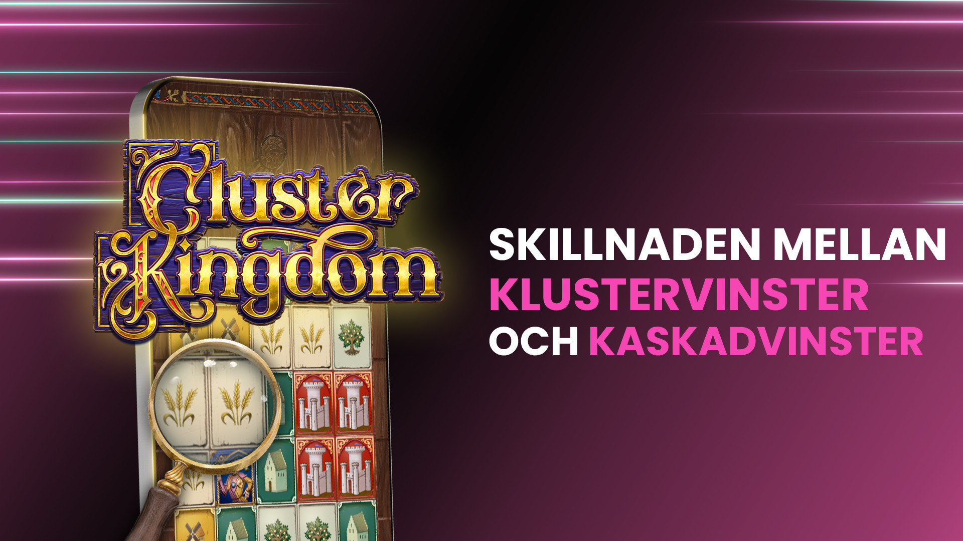 Cluster Kingdom slotspel, skillnaden mellan klustervinster och kaskadvinster.