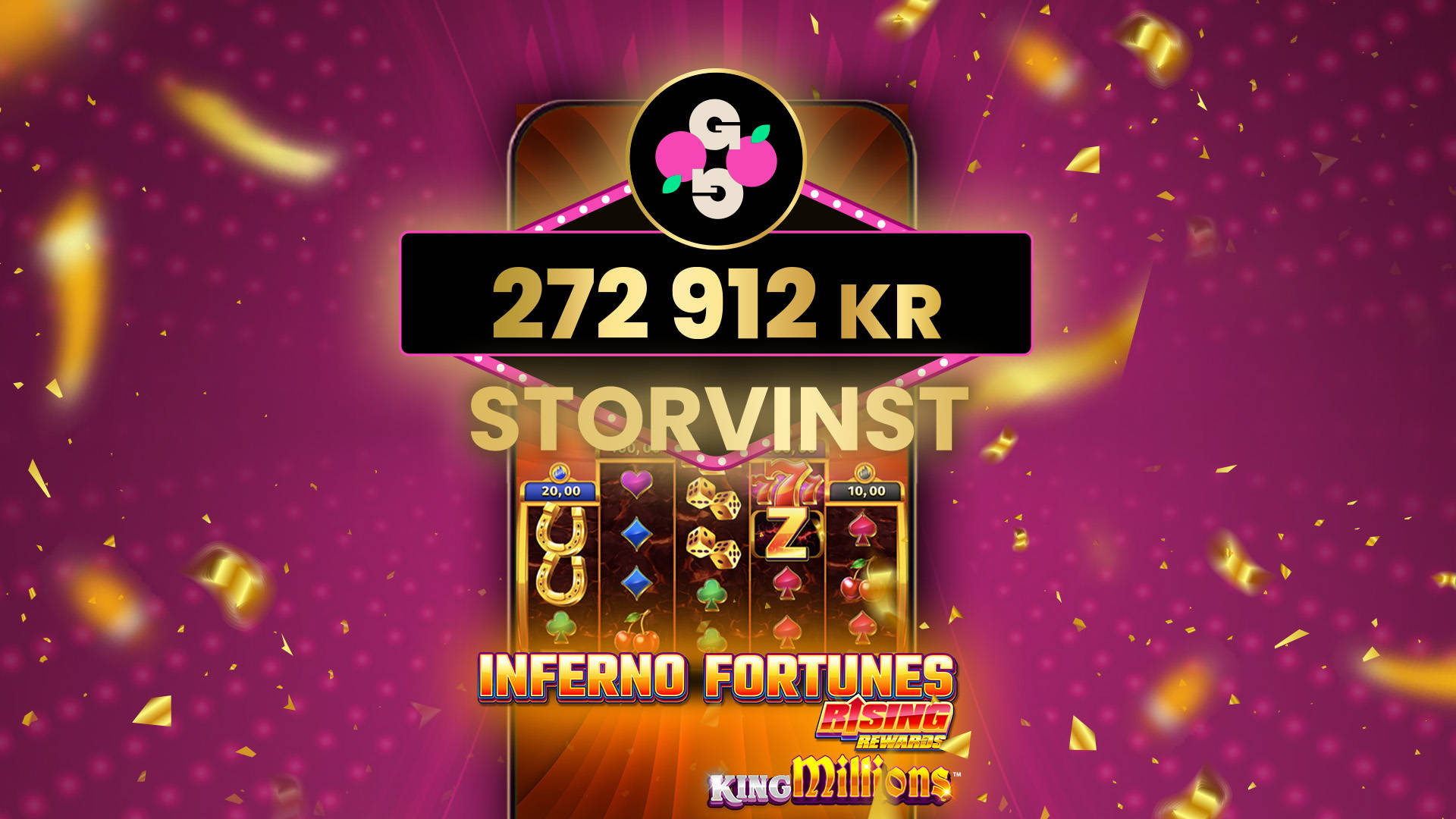Storvinst på Inferno Fortunes Rising Rewards King Millions som gav 272 912 kronor.