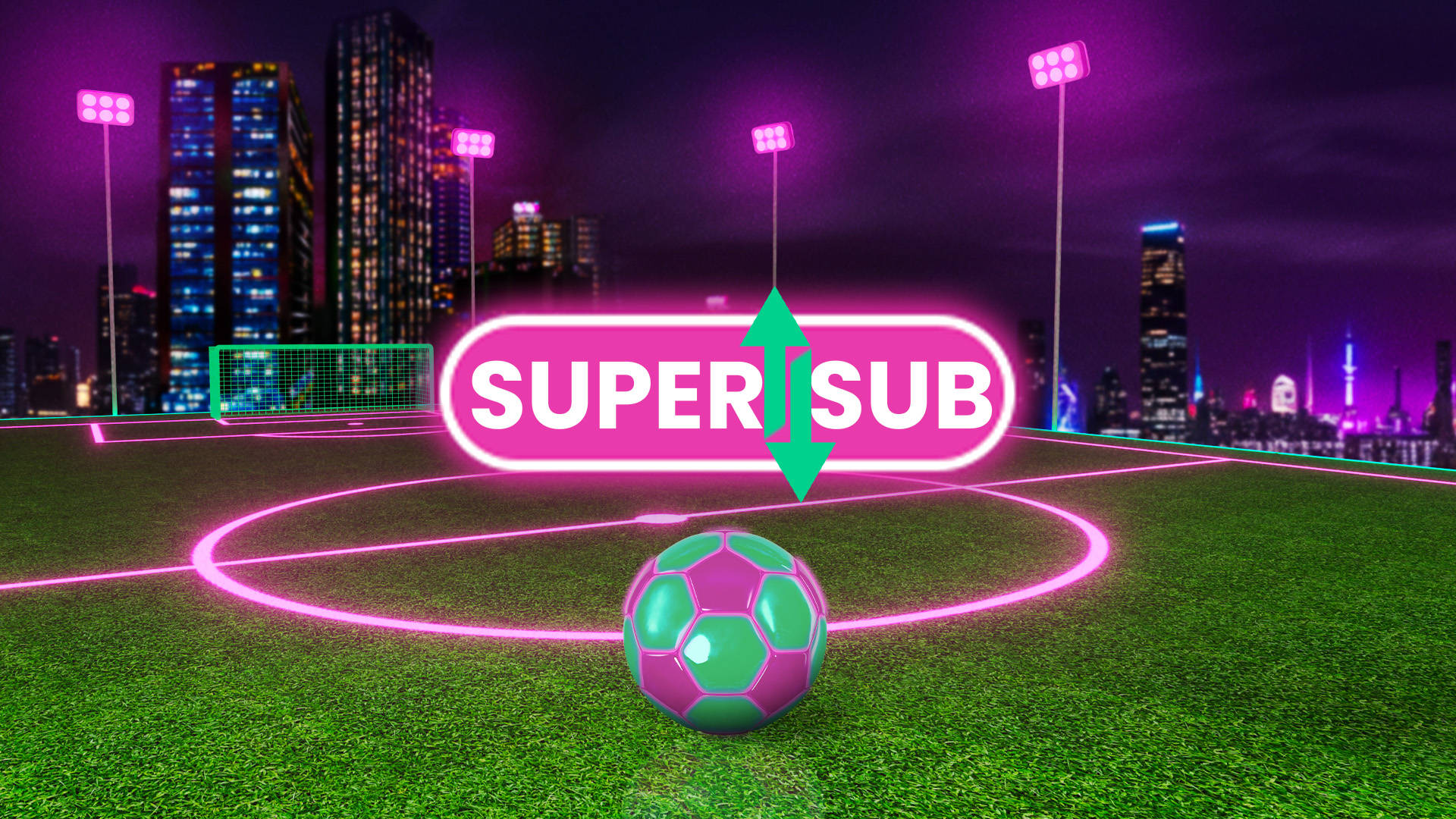 Texten Super Sub med en rosagrön fotboll.