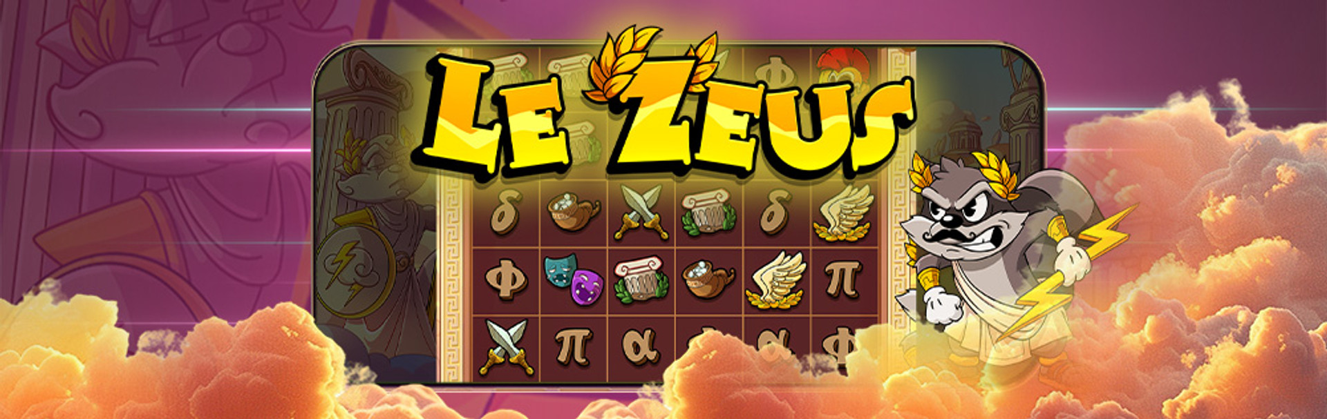 "Le Zeus" slotspel med tecknad figur som håller en blixt.